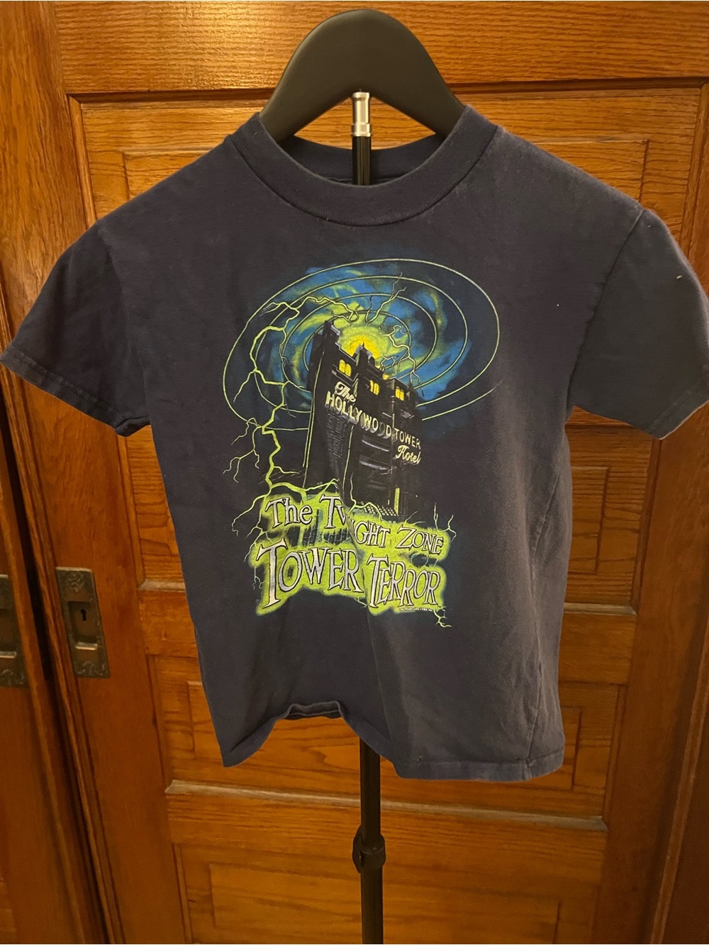 Disney Navy Kids Tower of Terror Graphic Tee with Neon Green & Blue Art